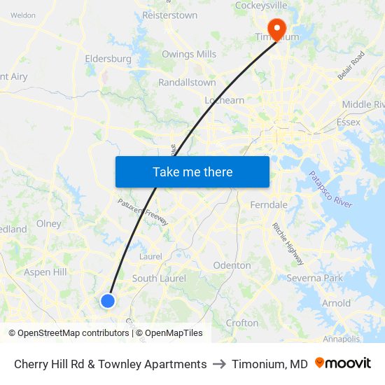 Cherry Hill Rd & Townley Apartments to Timonium, MD map