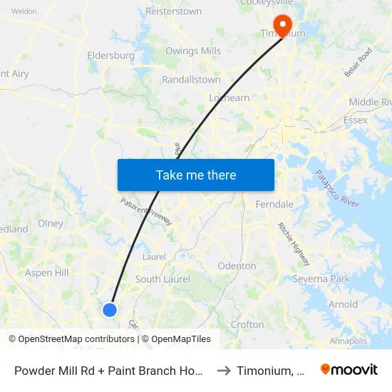 Powder Mill Rd + Paint Branch Home to Timonium, MD map