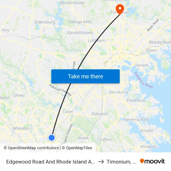 Edgewood Road And Rhode Island Avenue to Timonium, MD map