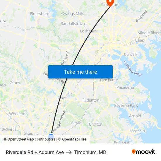 Riverdale Rd + Auburn Ave to Timonium, MD map