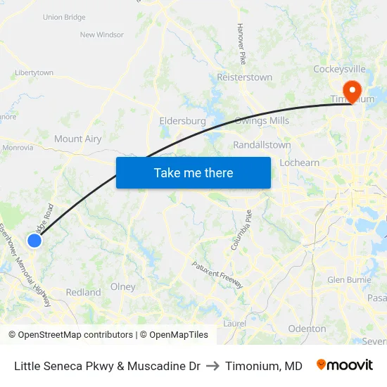 Little Seneca Pkwy & Muscadine Dr to Timonium, MD map