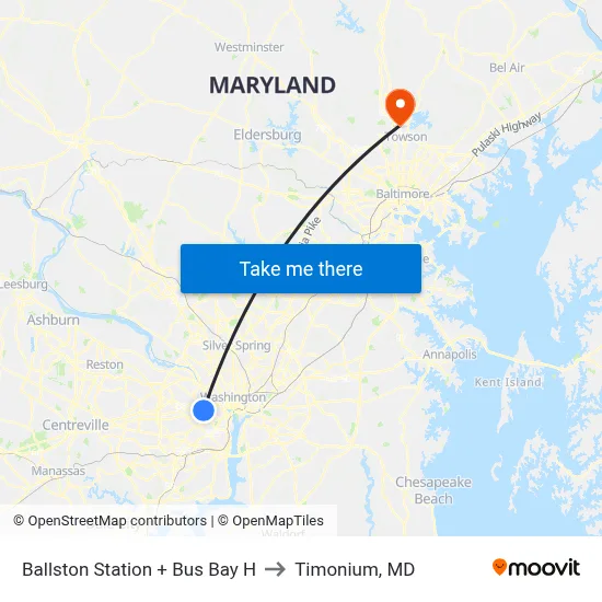 Ballston Station + Bus Bay H to Timonium, MD map