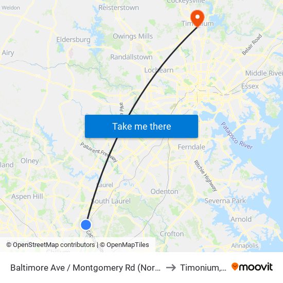 Baltimore Ave / Montgomery Rd (Northbound) to Timonium, MD map