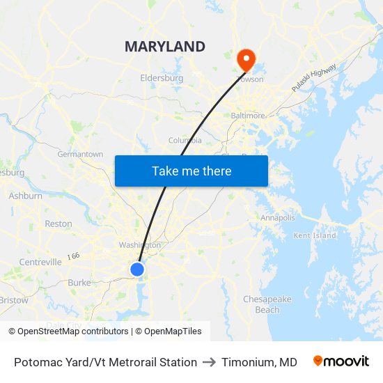 Potomac Yard/Vt Metrorail Station to Timonium, MD map