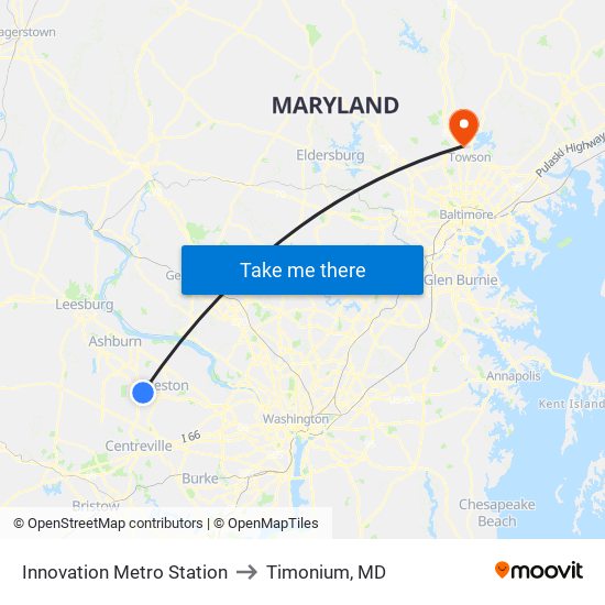 Innovation Metro Station to Timonium, MD map