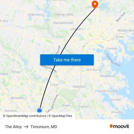 The Alloy to Timonium, MD map