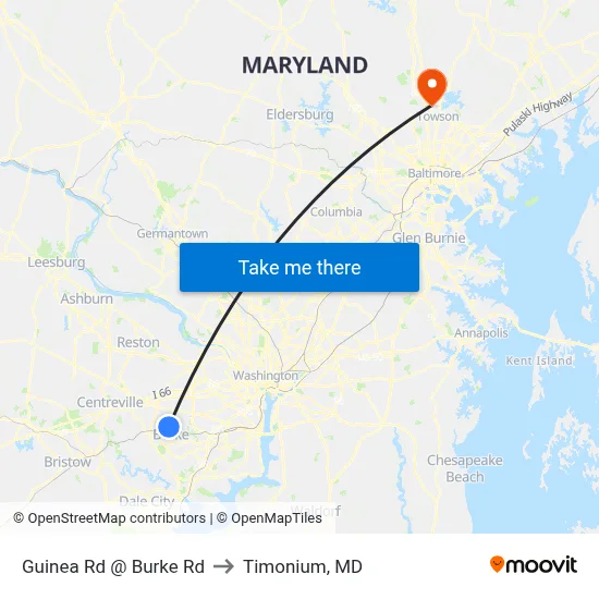 Guinea Rd @ Burke Rd to Timonium, MD map