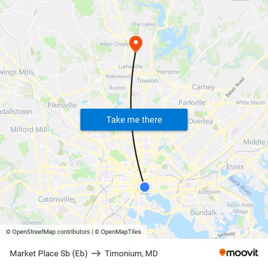 Market Place Sb (Eb) to Timonium, MD map