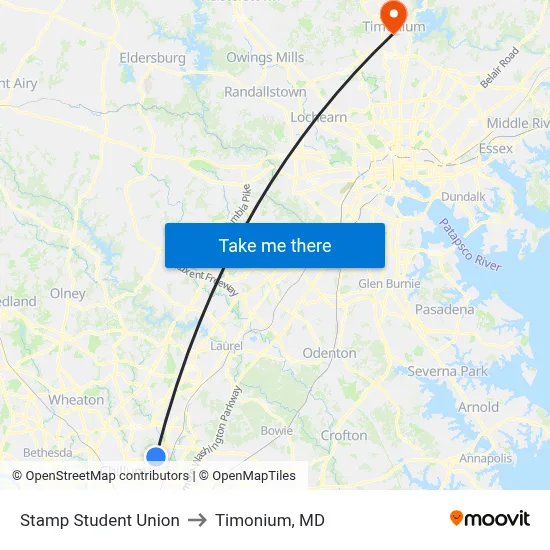 Stamp Student Union to Timonium, MD map