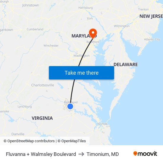 Fluvanna + Walmsley Boulevard to Timonium, MD map