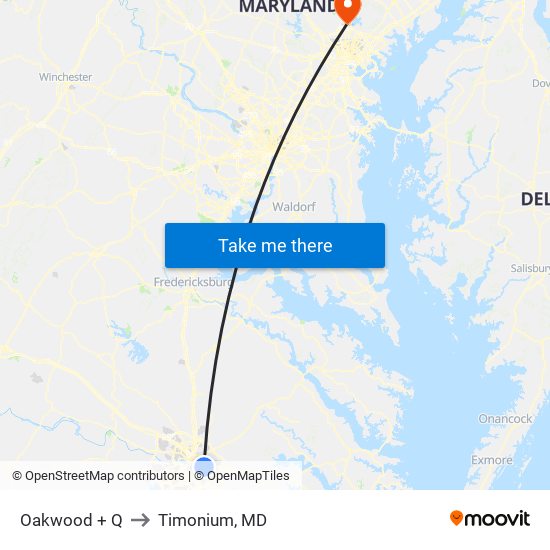 Oakwood + Q to Timonium, MD map