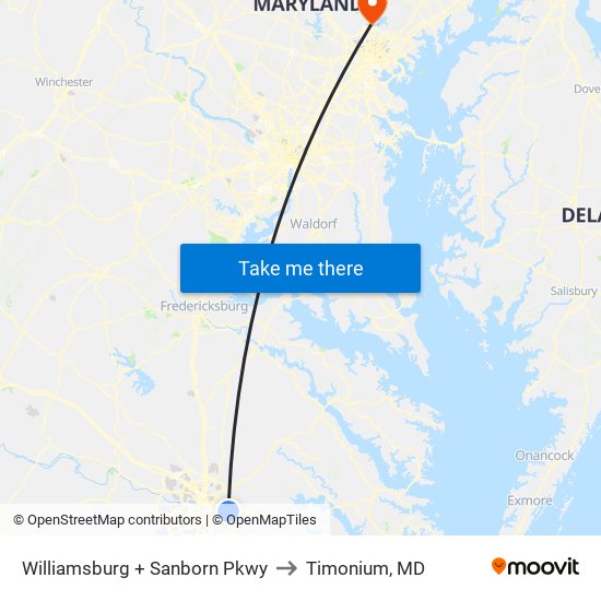 Williamsburg + Sanborn Pkwy to Timonium, MD map