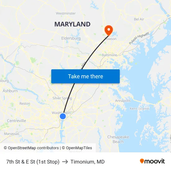 7th St & E St (1st Stop) to Timonium, MD map