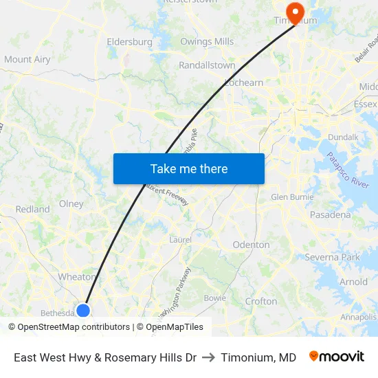 East West Hwy & Rosemary Hills Dr to Timonium, MD map