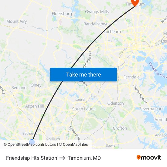 Friendship Hts Station to Timonium, MD map