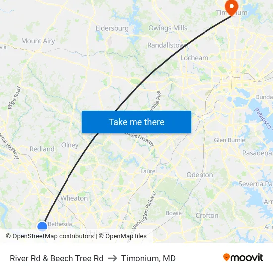 River Rd & Beech Tree Rd to Timonium, MD map