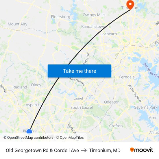 Old Georgetown Rd & Cordell Ave to Timonium, MD map