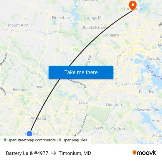 Battery La & #4977 to Timonium, MD map