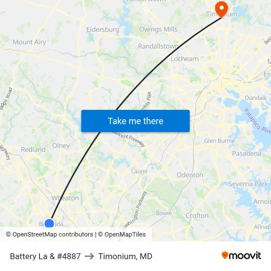 Battery La & #4887 to Timonium, MD map