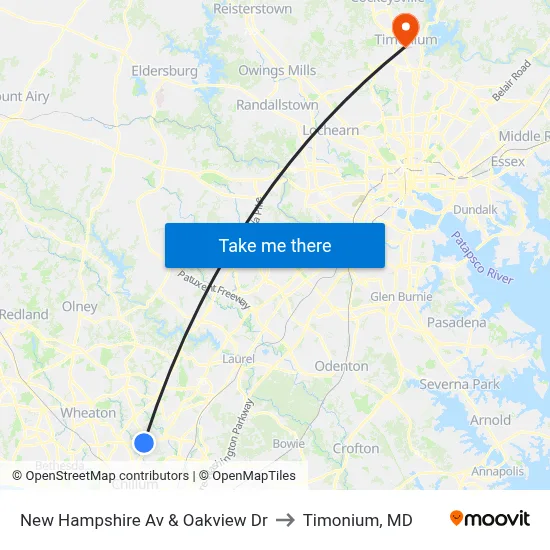 New Hampshire Av & Oakview Dr to Timonium, MD map