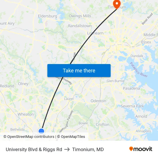 University Blvd & Riggs Rd to Timonium, MD map