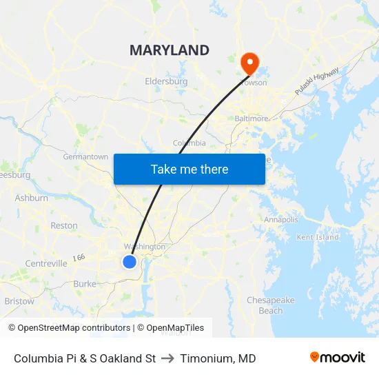 Columbia Pi & S Oakland St to Timonium, MD map