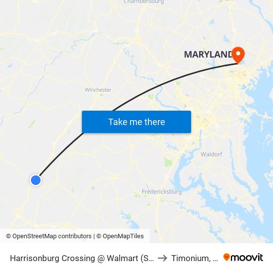 Harrisonburg Crossing @ Walmart (Shelter) to Timonium, MD map