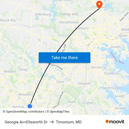 Georgia Av+Ellsworth Dr to Timonium, MD map
