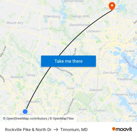 Rockville Pike & North Dr to Timonium, MD map