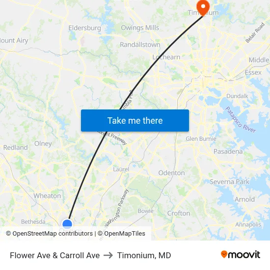Flower Ave & Carroll Ave to Timonium, MD map