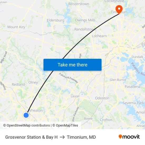 Grosvenor Station & Bay H to Timonium, MD map