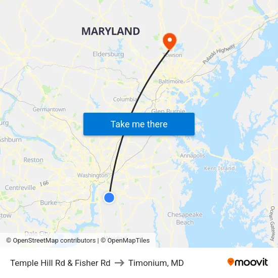 Temple Hill Rd & Fisher Rd to Timonium, MD map