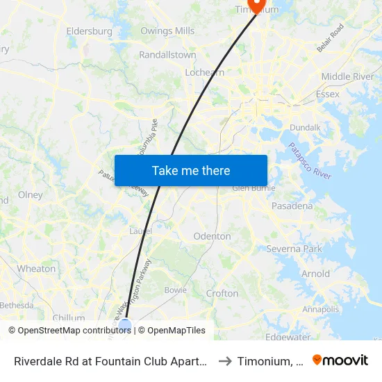 Riverdale Rd at Fountain Club Apartments to Timonium, MD map