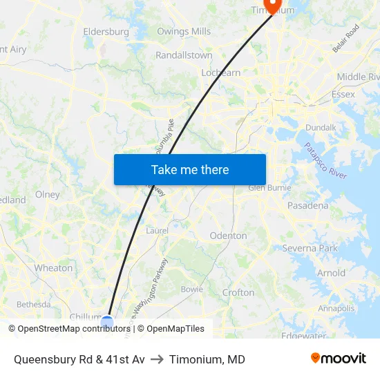 Queensbury Rd & 41st Av to Timonium, MD map