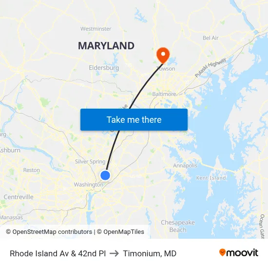 Rhode Island Av & 42nd Pl to Timonium, MD map