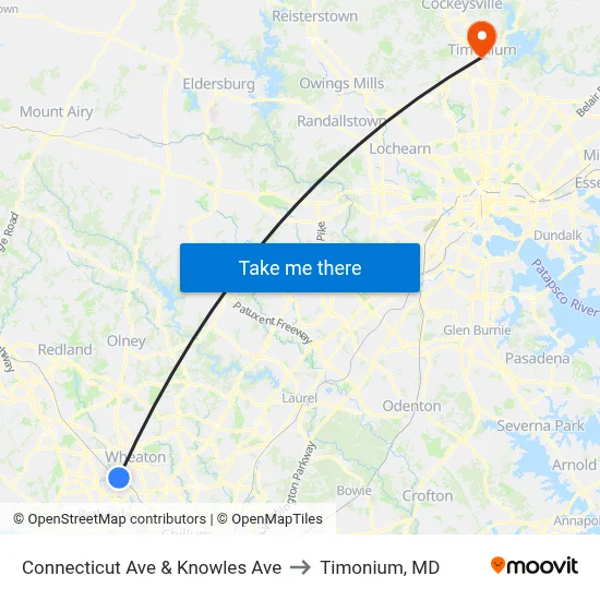 Connecticut Ave & Knowles Ave to Timonium, MD map