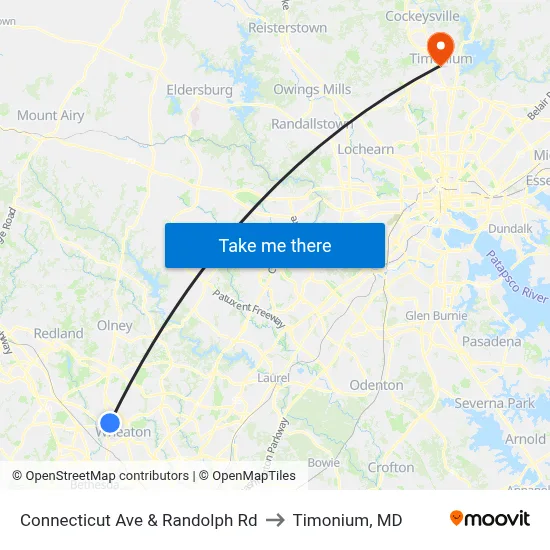 Connecticut Ave & Randolph Rd to Timonium, MD map