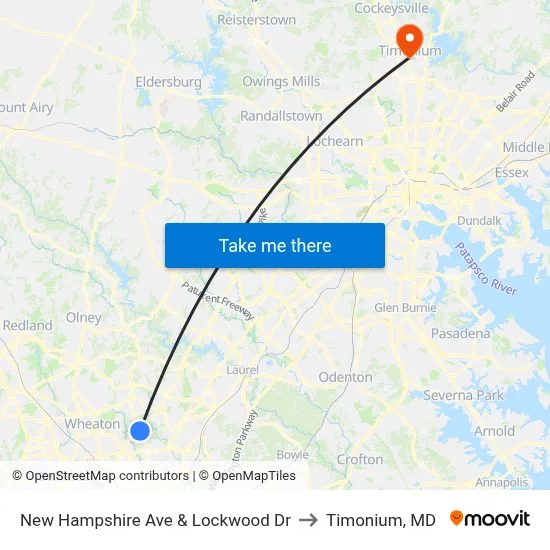 New Hampshire Ave & Lockwood Dr to Timonium, MD map