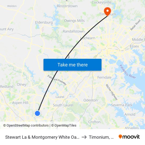 Stewart La & Montgomery White Oak A to Timonium, MD map