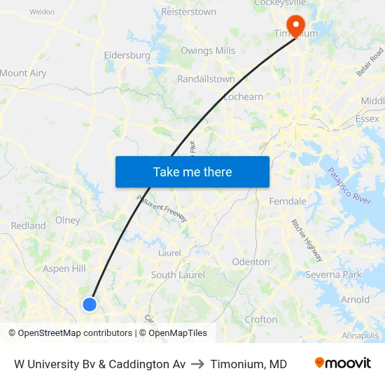 W University Bv & Caddington Av to Timonium, MD map