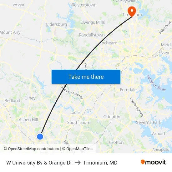 W University Bv & Orange Dr to Timonium, MD map