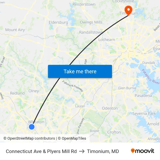 Connecticut Ave & Plyers Mill Rd to Timonium, MD map