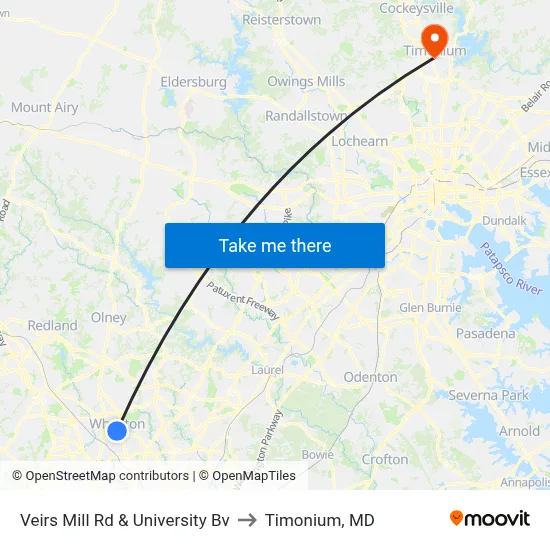 Veirs Mill Rd & University Bv to Timonium, MD map
