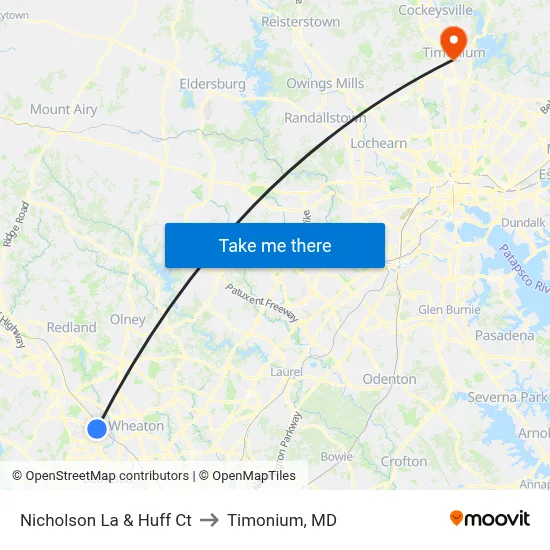 Nicholson La & Huff Ct to Timonium, MD map