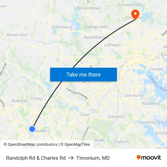 Randolph Rd & Charles Rd to Timonium, MD map