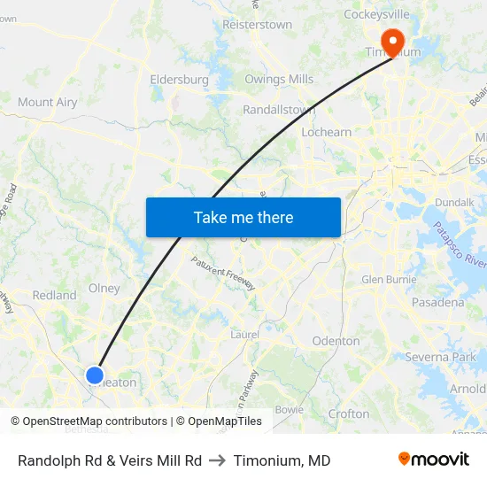 Randolph Rd & Veirs Mill Rd to Timonium, MD map