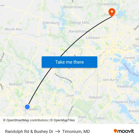 Randolph Rd & Bushey Dr to Timonium, MD map