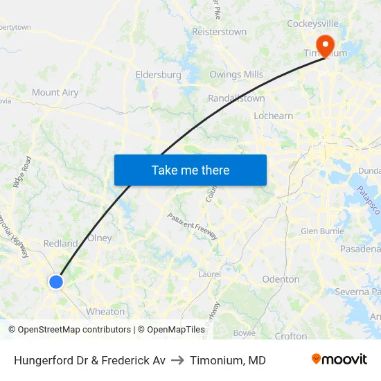 Hungerford Dr & Frederick Av to Timonium, MD map