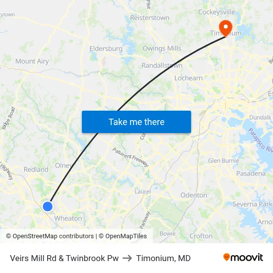 Veirs Mill Rd & Twinbrook Pw to Timonium, MD map