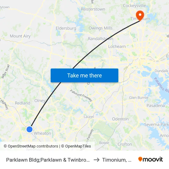 Parklawn Bldg;Parklawn & Twinbrook to Timonium, MD map